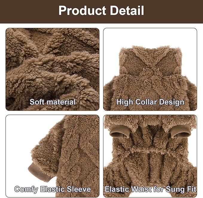 Dog Pajamas Small Sized Dog,Pajamas for Dogs, Winter Chihuahua Yorkie Teacup Cat Sweater Clothes Outfits,Soft Cold Weather Pet Coat Warm Fleece Puppy Pjs(Small, Brown)