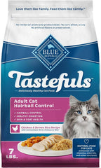 Blue Buffalo Tastefuls Natural Dry Food for Adult Cats, Hairball Control, Chicken & Brown Rice Recipe, 7-lb. Bag