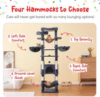 77-Inch Tall Cat Tree for Indoor Cats, Multi-Level Large Cat Tower with 4 Hammocks, 2 Padded Perches, Cat Condo, Sisal Scratching Posts and Hanging Toys for Large Adult Cat, Smoky Grey