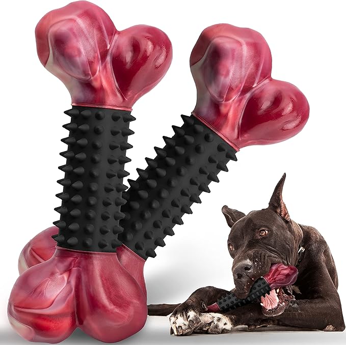 Apasiri Dog Toys for Aggressive Chewers with Bacon Flavor: 8" Indestructible Chew Bones for Large Breeds, Tough Nylon & Rubber Dog Toys Keep Them Busy, Interactive Play - 2-Pack