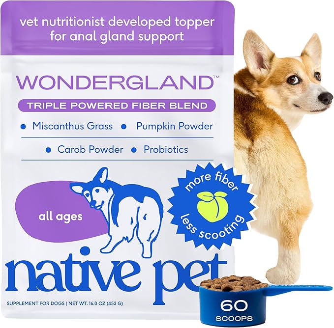 Native Pet WonderGland - Dog Anal Gland Treatment Using Fiber for Dogs - Prevents Scooting for Dogs Anal Gland Supplement Including Dog Gut Health Probiotics for Anal Gland Support - 60 Scoops