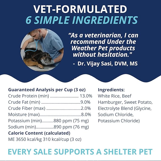 Under The Weather Easy to Digest Bland Diet for Sick Dogs | Contains Electrolytes | Gluten Free, All Natural, Freeze Dried 100% Human Grade Meats | 6 Pack - Hamburger, Rice & Sweet Potato