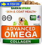 BARK&SPARK Advanced Omega-3 Collagen for Dogs - 180 Fish & Salmon Oil Treats for Dog Shedding, Skin Allergy Chews, Itch Relief, Hot Spots Treatment - Jointm Skin & Coat Supplement, EPA&DHA Fatty Acids
