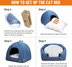 Cat Bed for Indoor Cats -Premium Pet Beds for Cats and Small Dogs, Cat Bed Cave, Comfortable Covered Cat Bed, Cat Tent, Kitten Bed, Small Animal Bed and Cat Hut with Cushioned Pillow (Large, Blue)