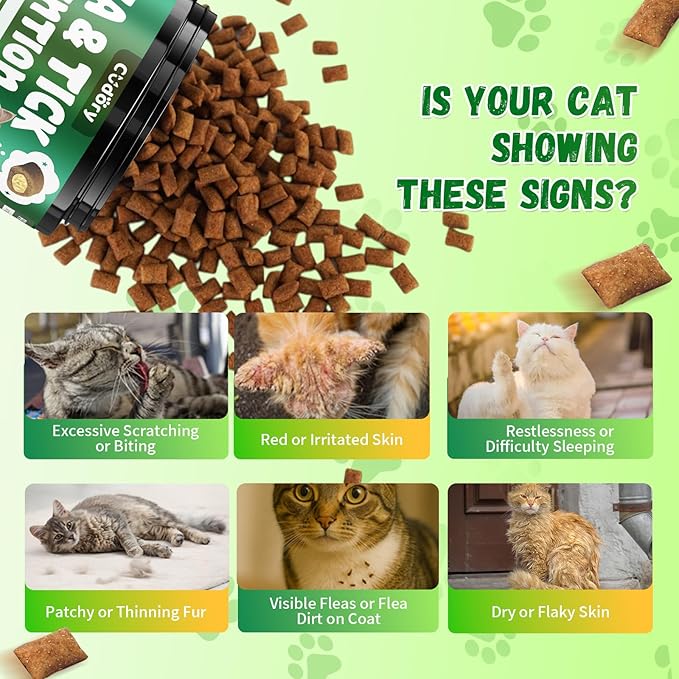 Flea and Tick Prevention for Cats – 500 Crunchy & Creamy Chews, Cat Flea Chewables with Skin & Coat Support – Oral Supplement for All Breeds & Ages – Natural Chicken Flavor