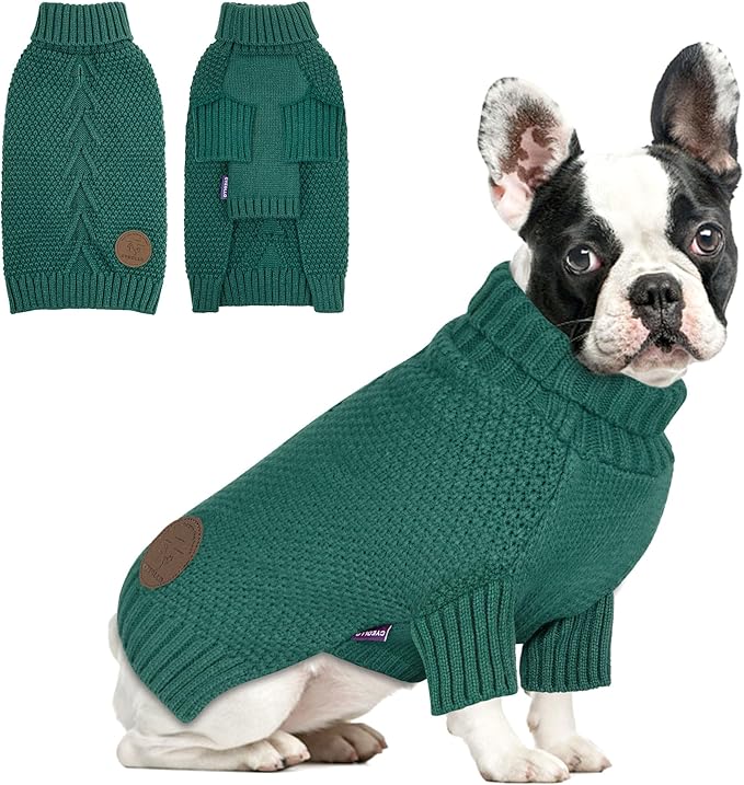 cyeollo Dog Sweater Pullover Turtleneck for Dogs, Classic Knitwear Fall Winter Cold Weather Dog Clothes Warm Pet Apparel Small Medium Large Dog Sweaters, Green XL