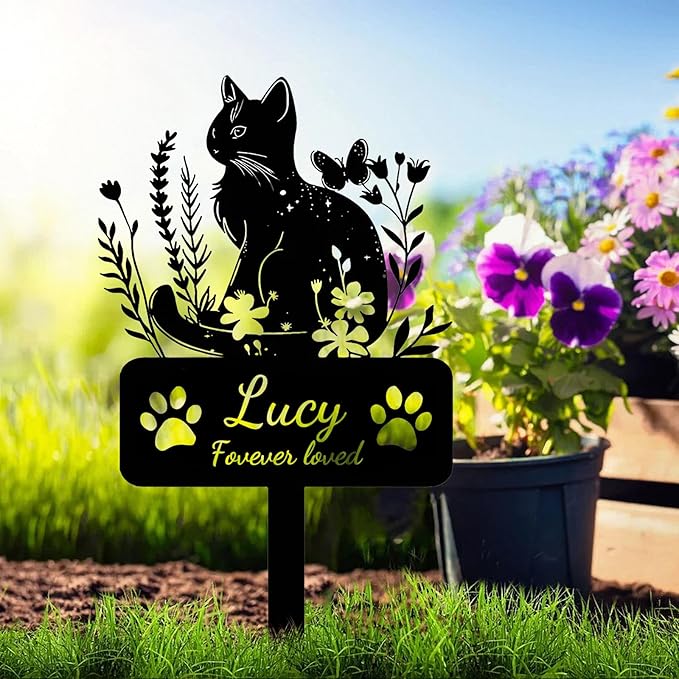 Custom Cat Memorial Grave Marker Stake Personalized Cat Memorial Garden Stake Pet Loss Sympathy Gift Outdoor Memorial Engraved Sign Cat Headstones Metal Sign Pet Plaque Yard Stake