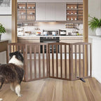 ZJSF Foldable Freestanding Indoor Dog Gate for House Wood Long Pet Gates Dog Fence for Stairs Puppy Gates for Hallways, Puppy Gate,Support Feet Included, Brown, 32 "Height-4 Panels