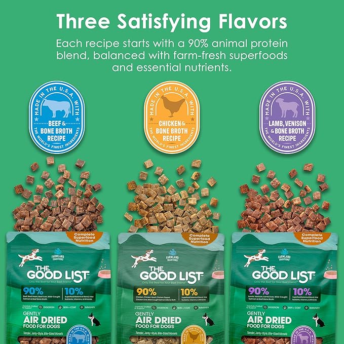 Farmland Traditions The Good List Air-Dried Dog Food, Premium Beef & Bone Broth for Dogs, Protein Rich & Grain-Free Nutrition, 2.2 Pound Bag