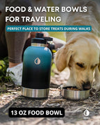 Dog Water Bottle, Insulated Dog Travel Water Bottle, Stainless Steel Pet Water Bottle Dispenser Portable Food and Water Bowl for Dogs with Carrying Case for Walking Dog Canteen Travel Kit