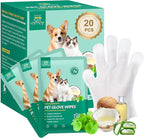 20 PCS Pet Cleaning and Deodorizing Bathing Grooming Glove Wipes for Dogs and Cats, Extra Thick Nourish Fur No-Rinse Grooming Wipes for Daily Care and Travel, Hypoallergenic