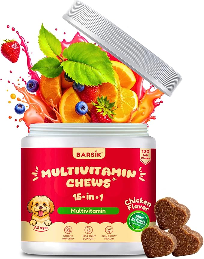 Dog Multivitamin, Chewable Dog Vitamins and Supplements for Hip & Joints, Skin & Coat, Omega 3 Oil for Dogs Immune, Heart & Digestive Health, Senior & Puppy Multivitamin - Chicken Flavor - 120ct
