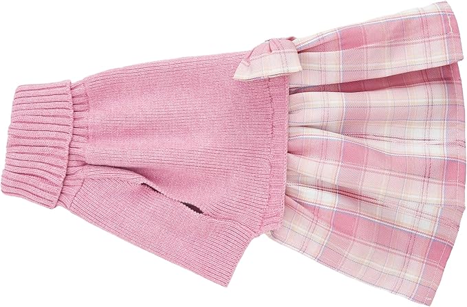 Lanyarco Pink Knitted Dog Sweater Dress, Dog Sweaters for Small Dogs Girl, Maltese Cat Apparel, Small (S)