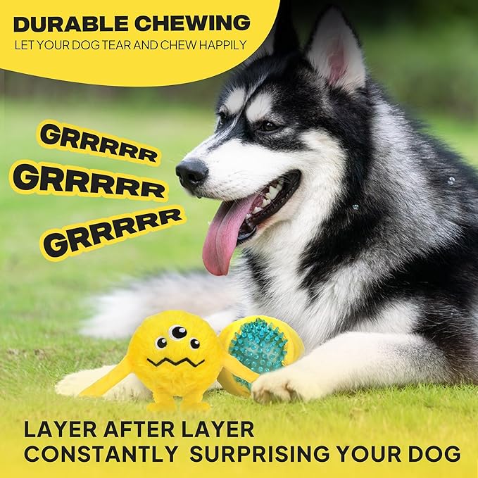 Fida Dog Chew Toys for Aggressive Chewers(3in1), Squeaky Dog Toys for Large Dogs, Interactive Dog Toys to Keep Them Busy, Dog Ball for Small, Medium and Large Dogs(Yellow)