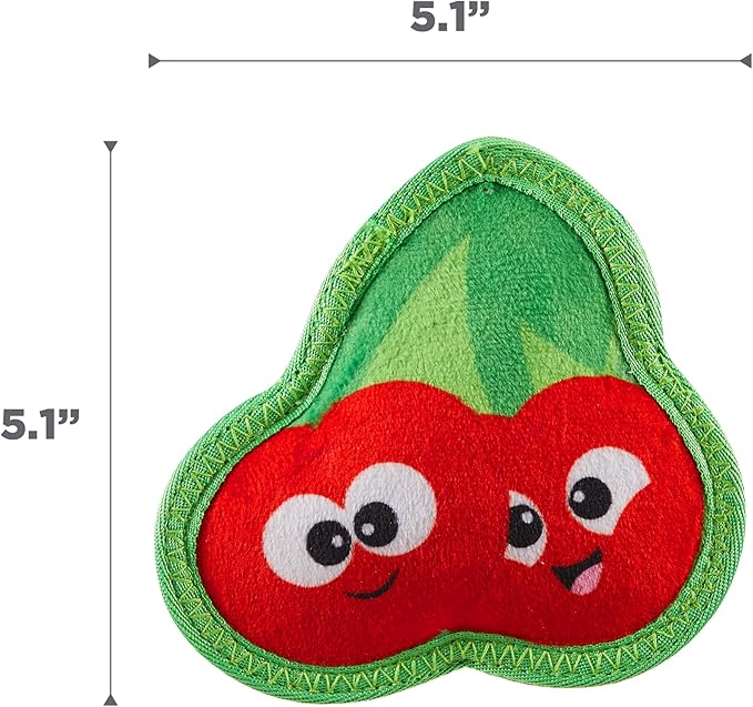 Outward Hound Tough Skinz Durable Squeaky Dog Toy with Two Tough Layers, Cherries, Red, Small