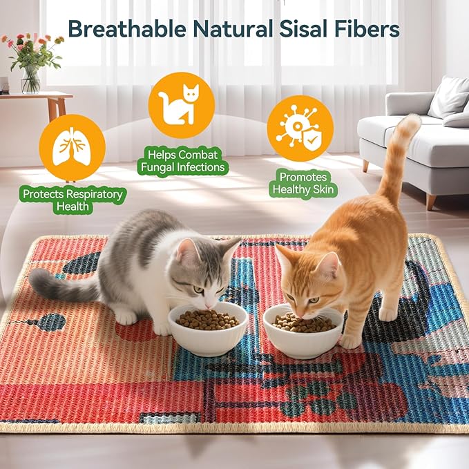 3-in-1 Sisal Cat Scratcher Mat 23.6x15.7 – Durable Scratch Rug Use for Floor & Wall with Adhesive Tape, Protects Couch, Carpet & Furniture, Anti-Slip, Pet-Safe for Indoor/Outdoor Cats, Pink Romance