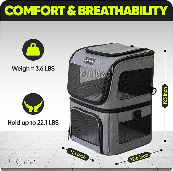 Cat Backpack Carrier for 2 Cats, Kittens or Small Dogs, Foldable & Breathable Pet Travel Bag, Cat Carrier Soft Sided & Lightweight, Holds up to 10kg, Ideal for Hiking, Camping & Picnic