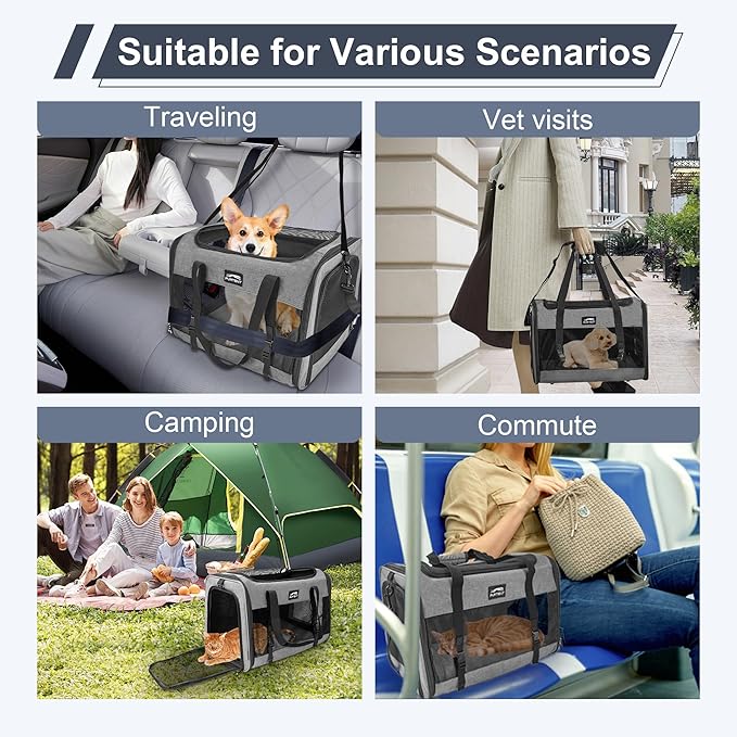 Cat Carrier Dog Carriers for Small Medium Dogs Large Cat Carrier Soft Sided Cat Carriers, Pet Travel Carrier Collapsible Cat Bag 0-25 Lbs, Puppy Kitten Carrier (Grey)
