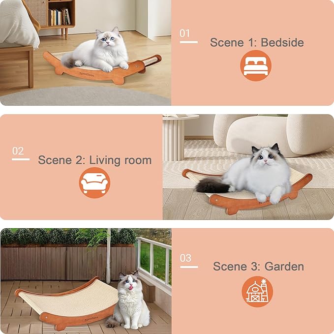Sisal Cats Scratcher Bed Shaped U, Beech Wood Scratching Pad Indoor cat Toy,Durable,Wooden Cat Furniture Protector, Scratch Post for Larges Cats Scratcher Lounge,Clawing and Play