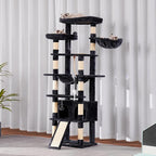 Heybly Tall Cat Tree, 78-inch Multi-Level Cat Tower for Indoor Cats, 2 Widened Plush Perches Cat Condo with Scratching Board and Big Caves, Smoky Gray HCT033G
