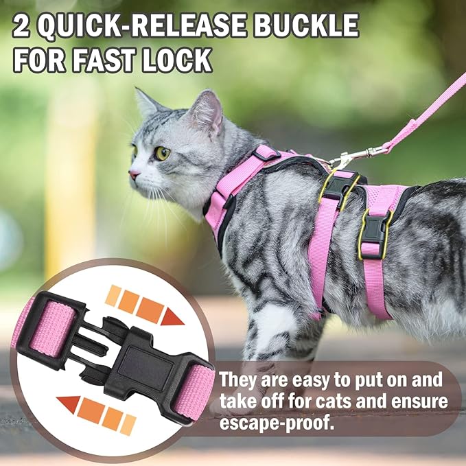 PUPTECK Cat Harness and Leash Set Escape Proof for Walking, Breathable Mash Vest Adjustable Harness for Cats Puppy Small Animals, Reflective at Night, Pink Small