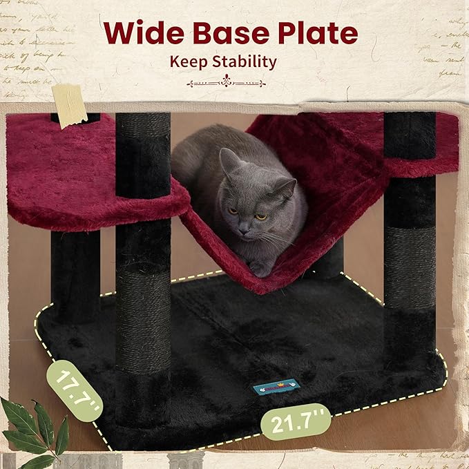 80.7''(205cm) Cat Tree for Indoor Cats, Large Cat Tower for Multi Adult Cats, Cat Tree House with Big Hammock, 2 Top Perches/Cat Condos/Baskets, 8 Scratching Posts, Black(Gothic) GCT034BR