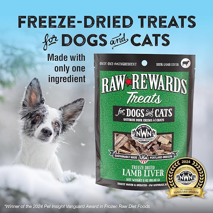 Northwest Naturals Raw Rewards Freeze-Dried Lamb Liver Treats for Dogs and Cats - Bite-Sized Pieces - Healthy, 1 Ingredient, Human Grade Pet Food, All Natural, Proudly Made in USA, 3 Oz