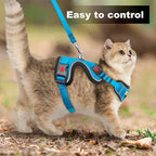 Cat Harness and Leash for Walking, Retractable Cat Harnesses and Leash Set Escape Proof, Breathable Soft Kitten Small Large Harness for Travel Training and Walking, Blue, XXS