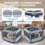 2-in-1 Pop Up Puppy Playpen, Detachable into 2 Separate Pens with Additional Doors, Assembly-Free Portable Cat Dog Crates Pet Pen Tent Kennel Kitten Enclosure Cage Indoor Outdoor Foldable Condo(L)