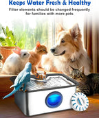3Gal Large Ultra-Purification Dog Water Fountain SS304,Dog Cat Drinking Bowl Dispenser with Visual Window,Widely Drinking Area,Deep Purification Filter,Triple Waterfall Structures,Low Water Indicator
