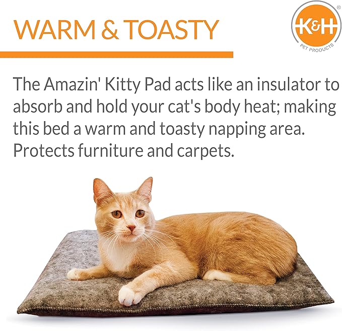 K&H Pet Products Amazin Kitty Pad, Indoor Unheated Cat Bed Traps Cat Hair and Dander, Washable Cat Mat, Gray 15 X 20 Inches, Unheated 2-Pack
