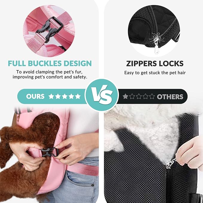 Lukovee Dog Backpack Carrier, Legs Out Easy-fit Dog Front Carrier for Small Medium Dogs, Adjustable Hands Free Dog Chest Carrier for Hiking Cycling (PI,L)