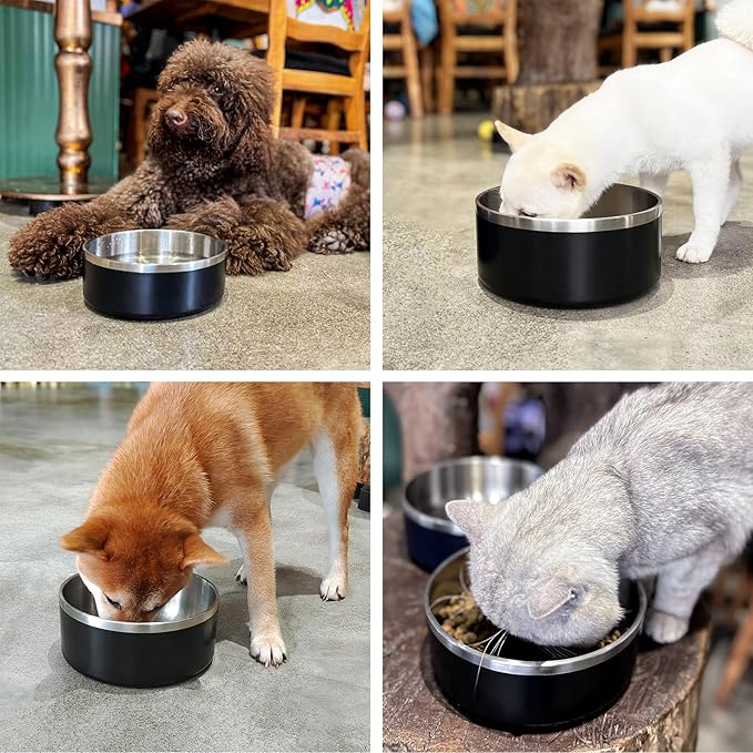 LIHONG Stainless Steel Dog Bowls for Small Medium Sized Dogs Non Slip,Insulated Dog Bowl,Pet Bowl for Food and Water,Rustproof(40oz,Black)