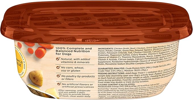 Rachael Ray Nutrish Wet Dog Food Hearty Beef Stew, 8 oz. Tub, 8 Count