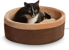 K&H Pet Products Thermo-Kitty Bed Heated Cat Bed for Indoor Cats , Electric Warming Bed for Cats and Small Dogs, Washable Thermal Plush Calming Round Pet Bed - Large 20" Mocha/Tan
