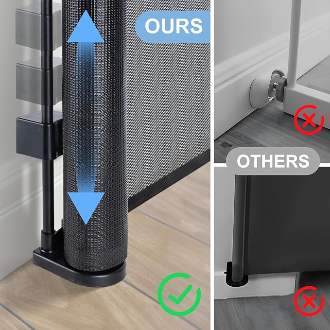 200″ Extra Wide Retractable Baby Gate – 41.5″ Tall Mesh Safety Gate for Oversized Openings, Living Rooms, Patios – Child & Pet Barrier for Indoor Outdoor Use, Black