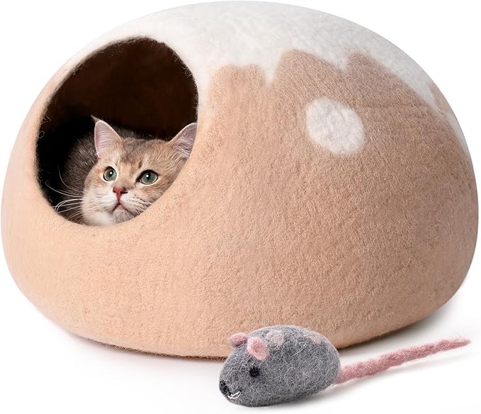Cat Cave Bed -Handmade Wool Cat Bed Cave, Cat Bed Cat House, Felt Cat Caves for Indoor Cats and Kittens