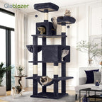 Globlazer Cat Tree Tower, 76-Inch Extra Tall Multi-Level Cat Furniture with Cozy Condos, Hammock and Perches for Adult Cats, Perfect for Climbing, Scratching, and Play, F76, Dark Grey