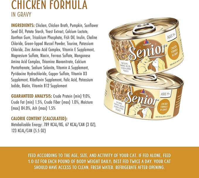 Weruva Senior Cat Food, Chicken in Gravy, 5.5oz Can, Pack of 8