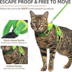 PUPTECK Cat Harness and Leash Set Escape Proof, Reflective Adjustable Soft Mesh Kitten Vest Harness for Walking Travel, Green, S