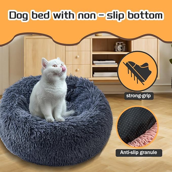 Comfort Donut Dog Bed for Small Dogs, Cat Bed & Pet Bed for Indoor Use, Medium Size with Soft Plush, Round Dog Beds for Large Dogs and Cats (Gray, 36''Lx36''Wx8''Th)