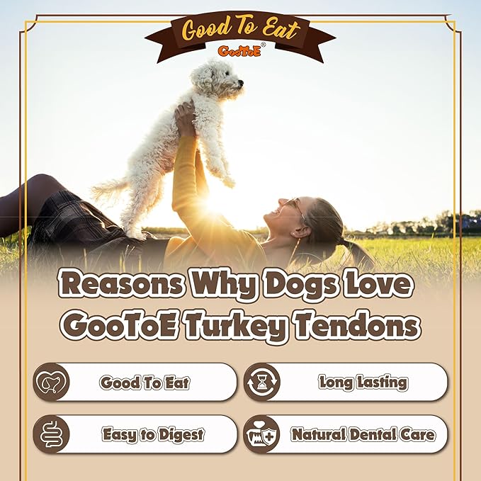 Gootoe Turkey Tendon Dog Treats, Rope (L) 3.53 oz, USA-Sourced Turkey Tendon, Natural Snack, Premium Puppy Chews, Hypoallergenic, Reseal Value Bags, Size for Large Dogs