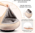 GASUR Small Dog & Cat Bed, 23'' Donut Pet Bed Mat with Hooded Blanket, Anti-Anxiety Burrow Cave Bed, Cozy Puppy Bed, Machine Washable, for Indoor Pets up to 20lbs