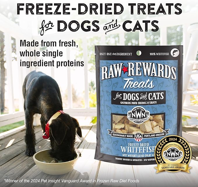 Northwest Naturals Raw Rewards Freeze-Dried Whitefish Treats for Dogs and Cats - Bite-Sized Pieces - Healthy, 1 Ingredient, Human Grade Pet Food, All Natural, Proudly Made in USA, 2.5 Oz