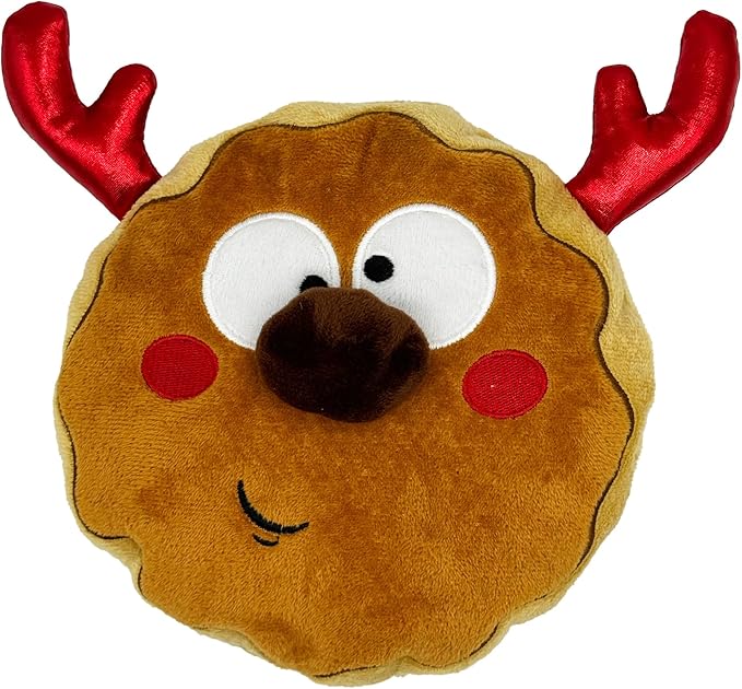 Huxley & Kent Funny Dog Toy w/Squeaker – Holiday Power Plush Squeaky Dog Toys for Small, Medium & Large Dogs – Soft Stuffed Animal for Indoor Play & Fetch - Gotta Dash Reindeer Cookie, Large