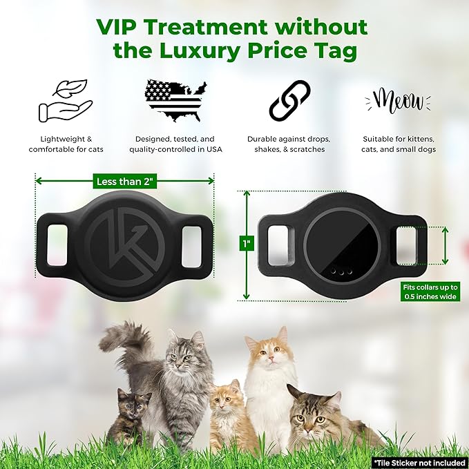 Tile Sticker Cat Collar Holder (2024): The Smallest, Lightest, and Most Comfortable Tracking Case for Cats - Track Your Pet with iPhone Samsung Android Device - Life360 for Boy Girl Kittens (Black)