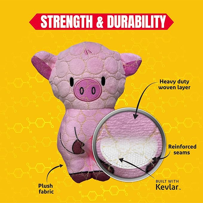 Bite Force -Durable & Strong Dog Toy Peppa Pig with Squeaker, Kevlar-Reinforced for Aggressive Chewers for Small Medium Large Dogs - Pink.