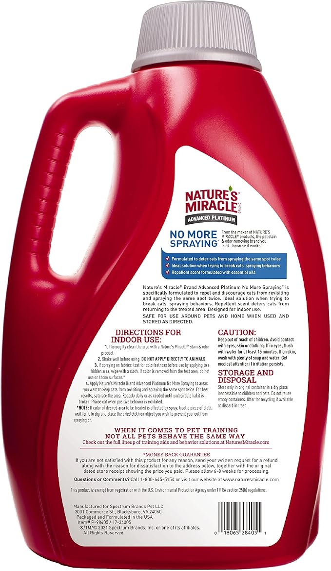 Nature's Miracle Advanced Platinum No More Spraying, 128 Ounces, Helps Discourage Repetitive Cat Spraying