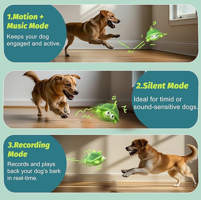 Interactive Moving Dog Toys – Plush Chew Toy with Bouncing Ball, Music & Recording | Rechargeable Self-Play Toys for Small, Medium & Large Dogs to Keep Them Engaged (Turtle)