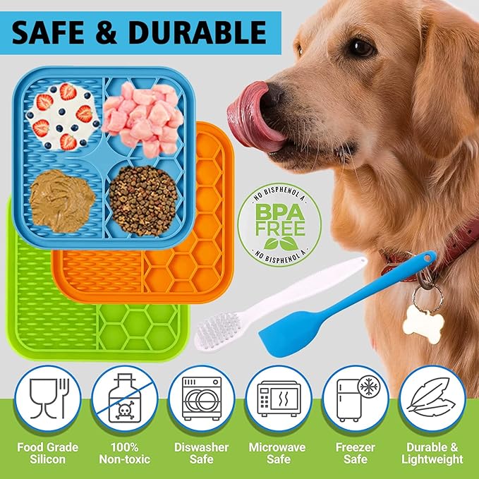 Dog Lick Mat, 3 Pcs Lick Mat for Dogs with Suction Cups for Anxiety, Peanut Butter Dog Licking Mat Slow Feeder Dispensing Treater Lick Pad for Dogs Cats Bathing Grooming